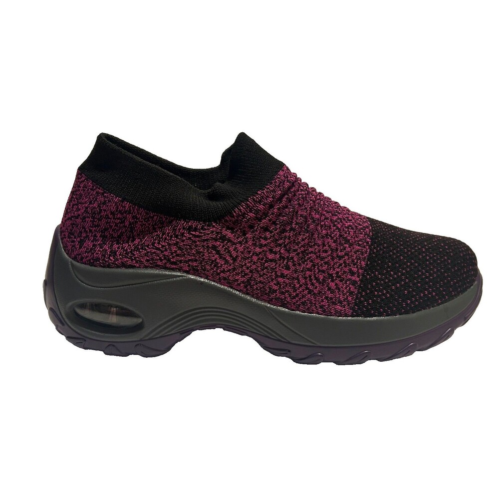 Slow Man Women's Walking Shoes Sock Sneakers Purple/Black Size 9